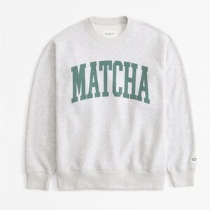 Abercrombie & Fitch Light Gray Crewneck with Green Matcha Print